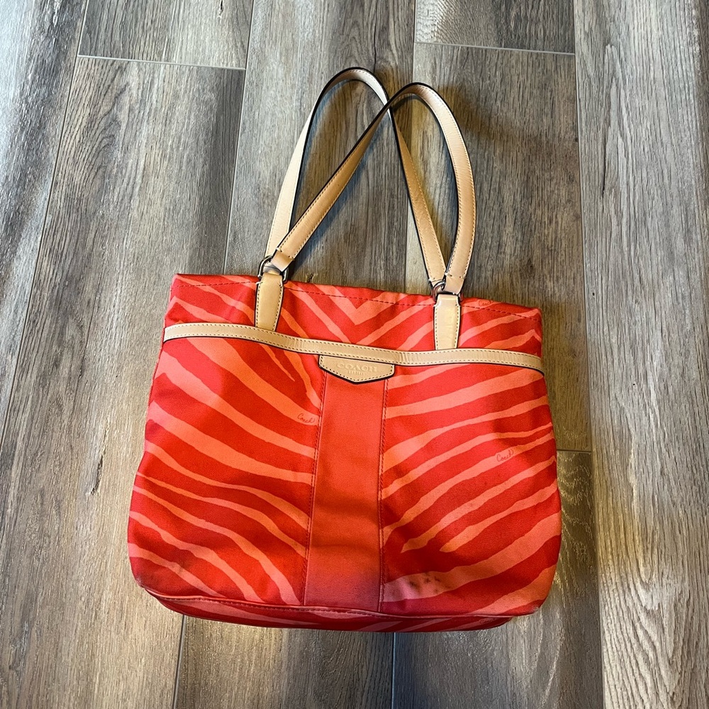 Coach Orange Zebra Print Canvas Tote